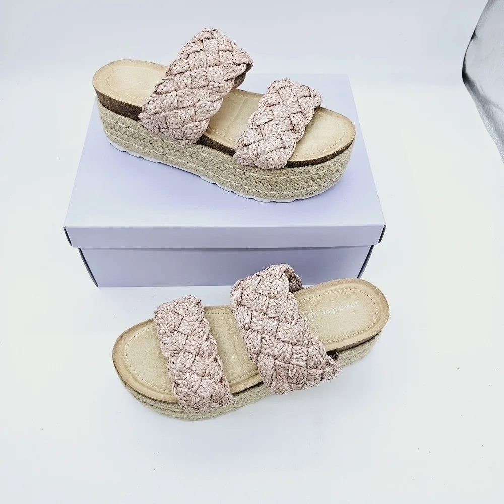Madden Girl Blush Braided Raffia Pretty Espadrille Open Toe Platform Sandals